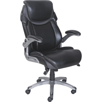 Lorell Wellness by Design Mesh Executive Office Chair - Black Seat Color - Bonded Leather Seat Material - Black Back Col