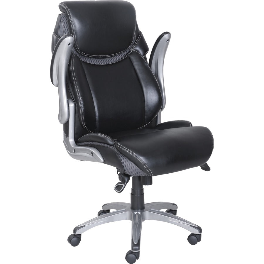 Lorell Wellness by Design Mesh Executive Office Chair - Black Seat Color - Bonded Leather Seat Material - Black Back Col