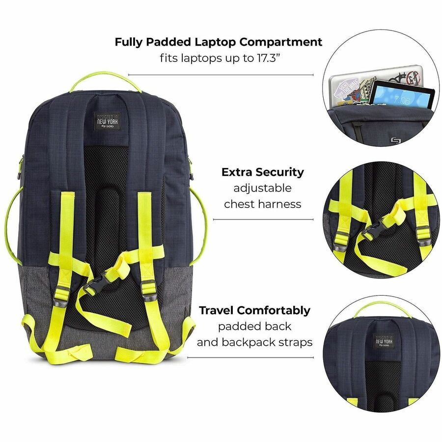 Solo Velocity Carrying Case (Backpack) for 17.3" Apple iPad Notebook - Blue Gray - Shoulder Strap, Hand Carry - 1 Each