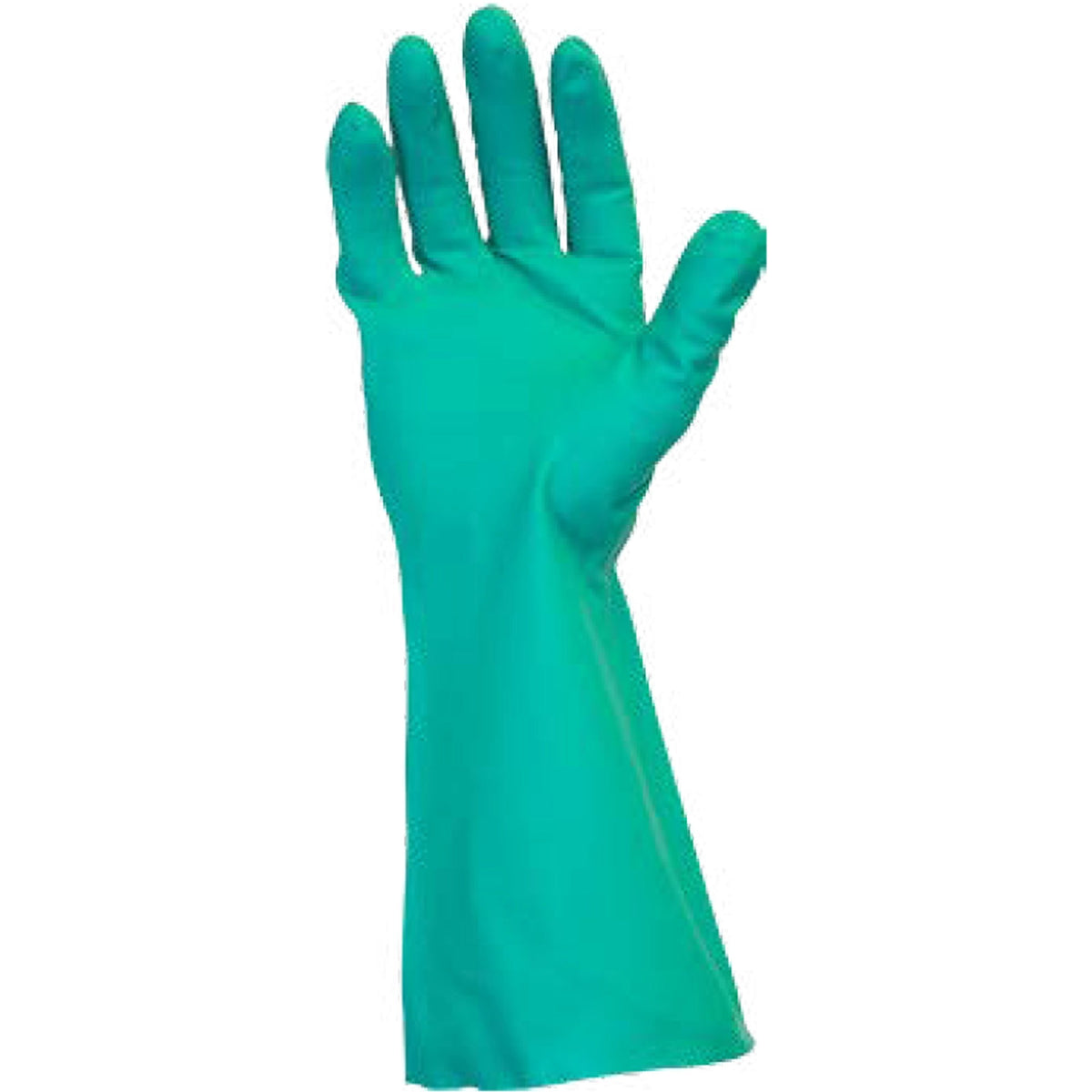 Safety Zone Green Flock Lined Nitrile Gloves - 15 mil Thickness x 13" Glove Length - Chemical Protection - Medium Size -