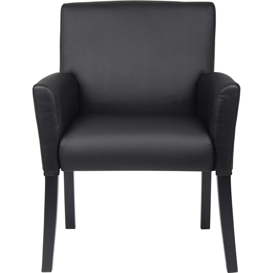 Boss Box Arm Guest Chair - Vinyl Seat Material - Four-legged Base - Black - 1 Each