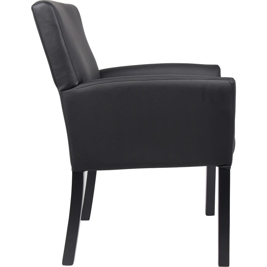Boss Box Arm Guest Chair - Vinyl Seat Material - Four-legged Base - Black - 1 Each