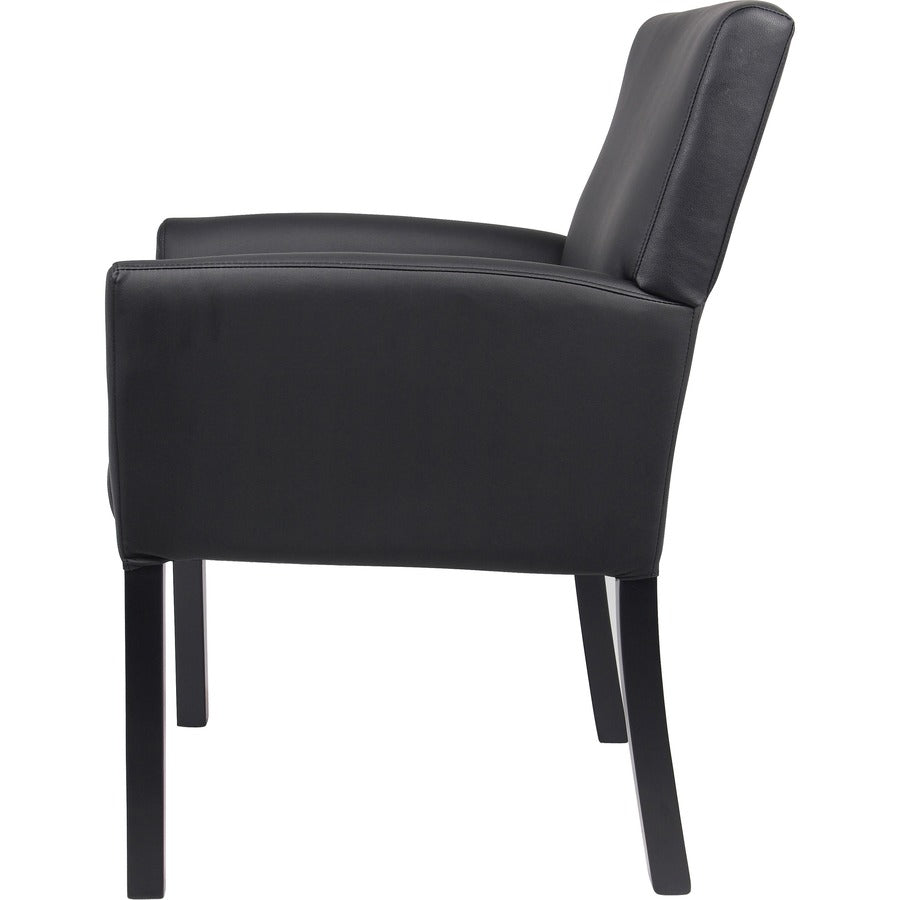 Boss Box Arm Guest Chair - Vinyl Seat Material - Four-legged Base - Black - 1 Each