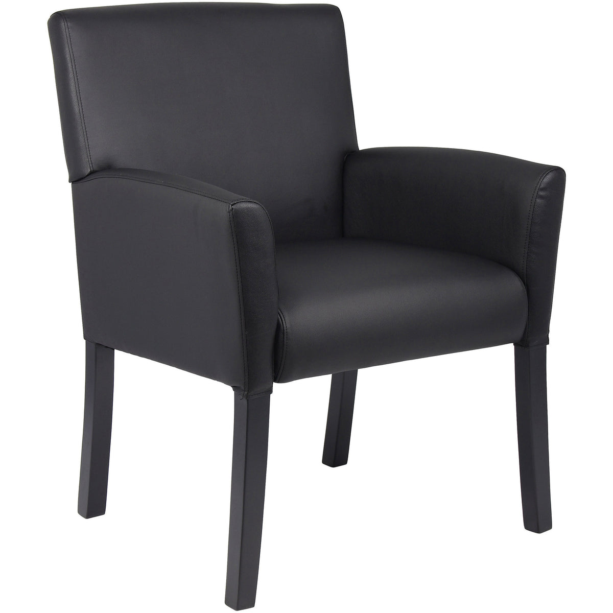 Boss Box Arm Guest Chair - Vinyl Seat Material - Four-legged Base - Black - 1 Each