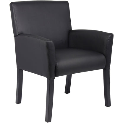 Boss Box Arm Guest Chair - Vinyl Seat Material - Four-legged Base - Black - 1 Each