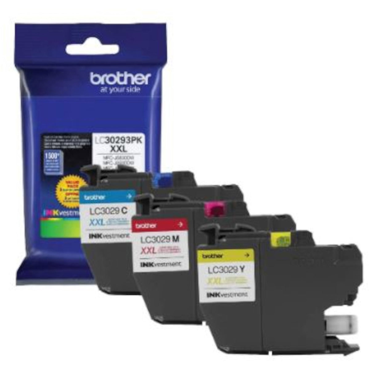 Brother INKvestment LC30293PK Original Inkjet Ink Cartridge - Cyan, Magenta, Yellow - 3 / Pack - 1500 Pages (Per Cartrid