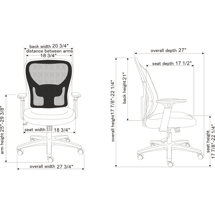 Lorell Mid-back Task Chair - Black Seat Color - Fabric Seat Material - Black Back Color - Mesh Back Material - Mid Back 