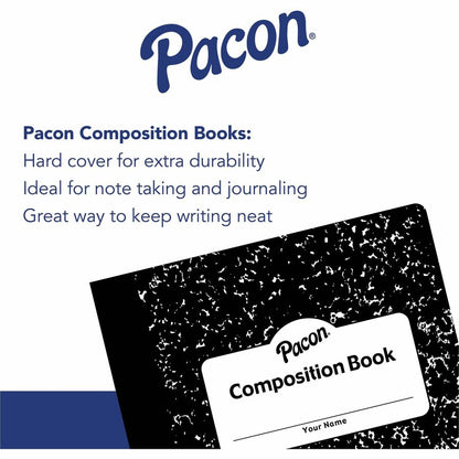 Pacon Composition Book - 60 Sheets - Wide Ruled Front Ruling - 0.37" Ruled - 7 1/2" x 9 3/4" Sheet Size - Black Marble C