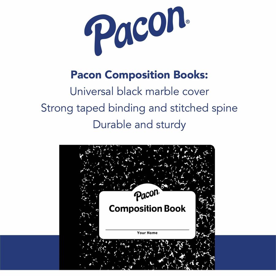 Pacon Composition Book - 60 Sheets - Wide Ruled Front Ruling - 0.37" Ruled - 7 1/2" x 9 3/4" Sheet Size - Black Marble C