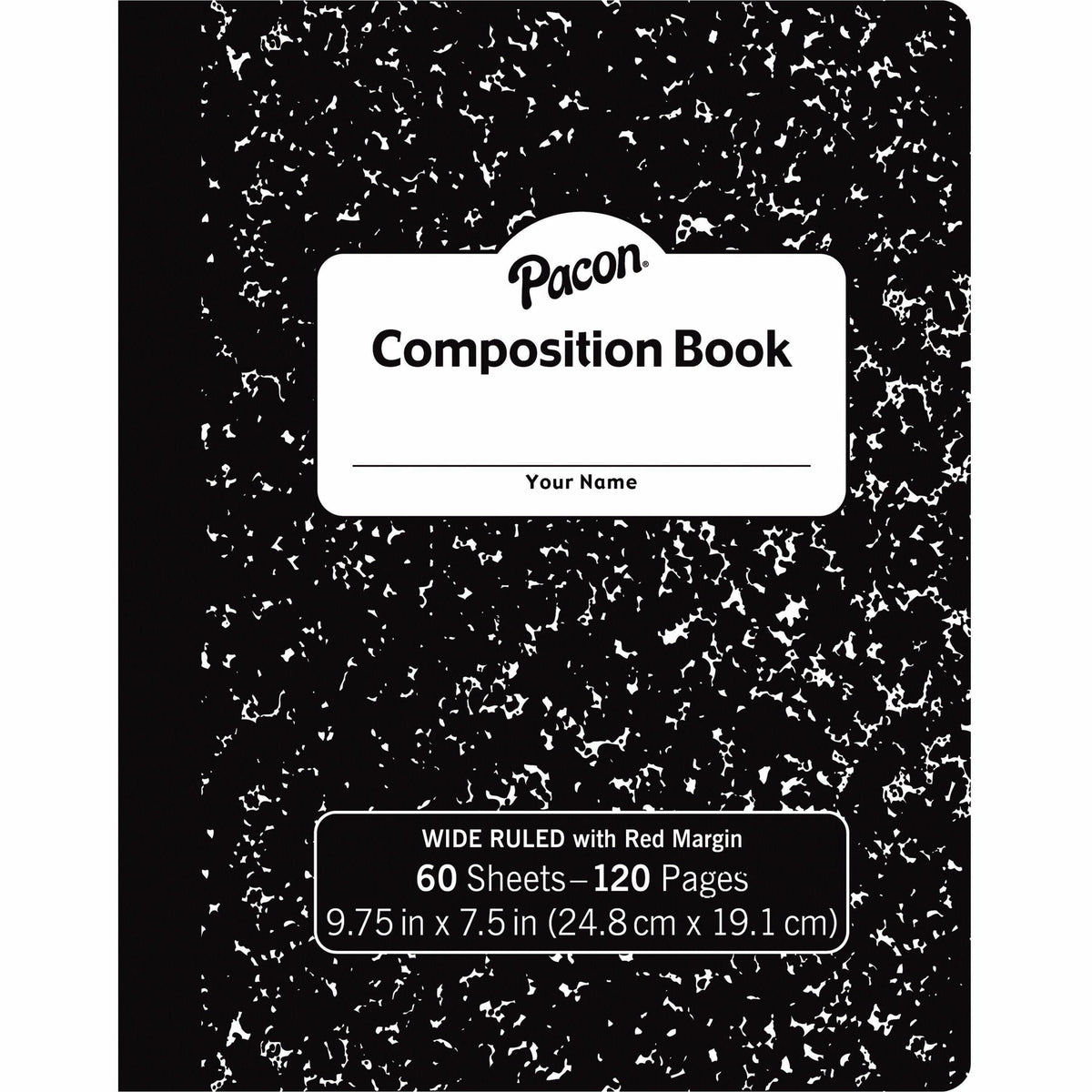 Pacon Composition Book - 60 Sheets - Wide Ruled Front Ruling - 0.37" Ruled - 7 1/2" x 9 3/4" Sheet Size - Black Marble C