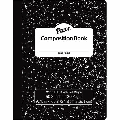 Pacon Composition Book - 60 Sheets - Wide Ruled Front Ruling - 0.37" Ruled - 7 1/2" x 9 3/4" Sheet Size - Black Marble C