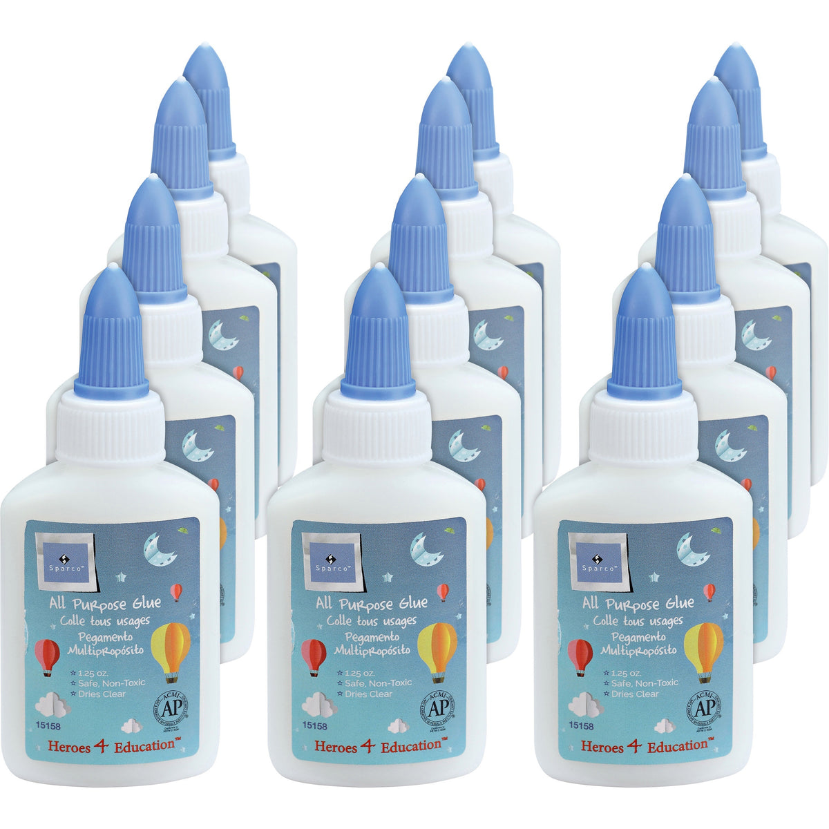 Sparco Washable School Glue - 1.25 fl oz - White - 12 / Box