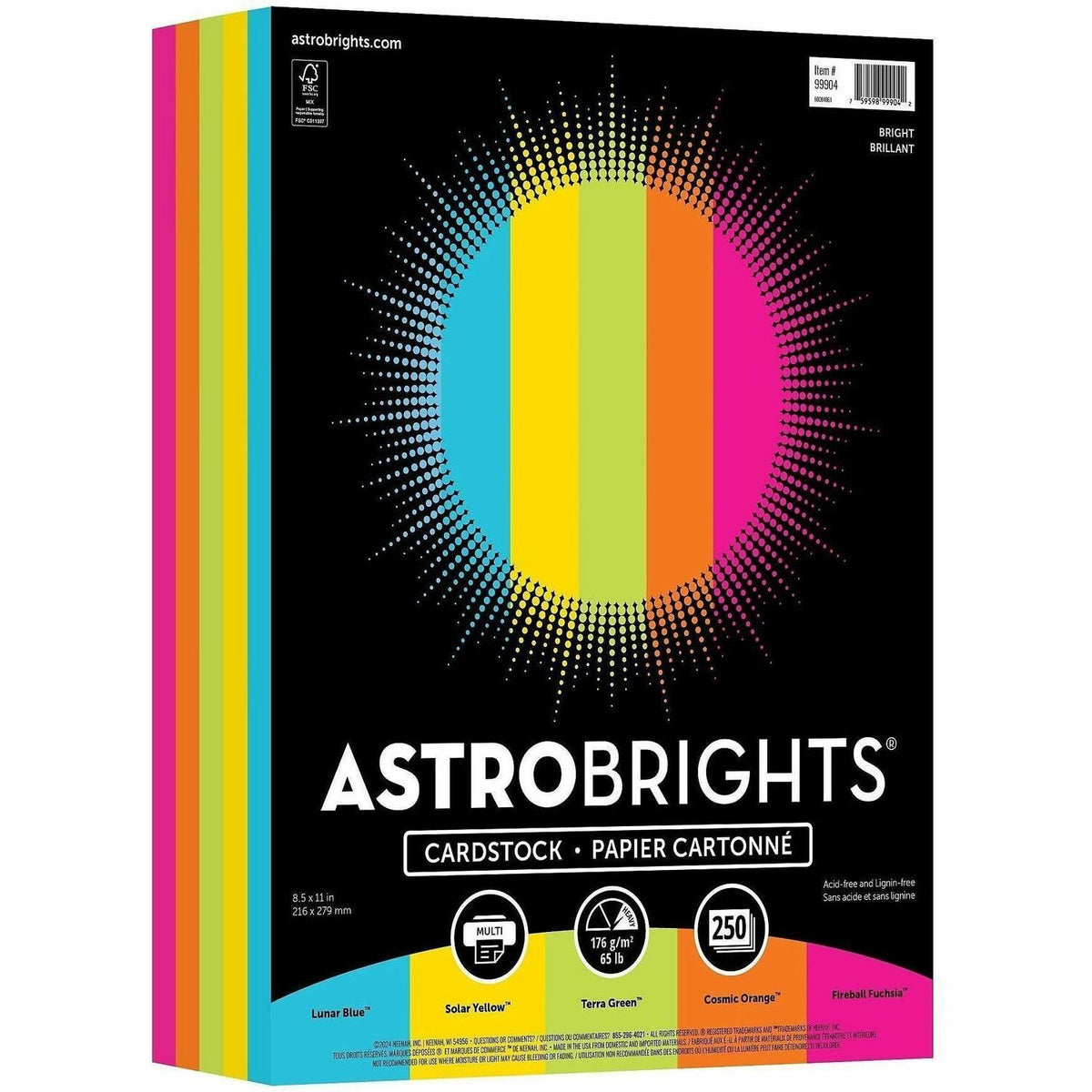 Astrobrights Cardstock- 5 Assorted Colours- Bright - 8 1/2" x 11" - High-impact, Durable, Printable, Acid-free, Lignin-f