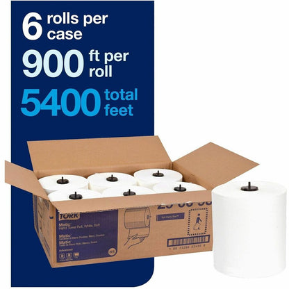 TORK Matic Hand Towel Rolls - 1 Ply - 7.70" Width x 900 ft Length - 7.30" Roll Diameter - 1 1/2" Core - White - Paper - 