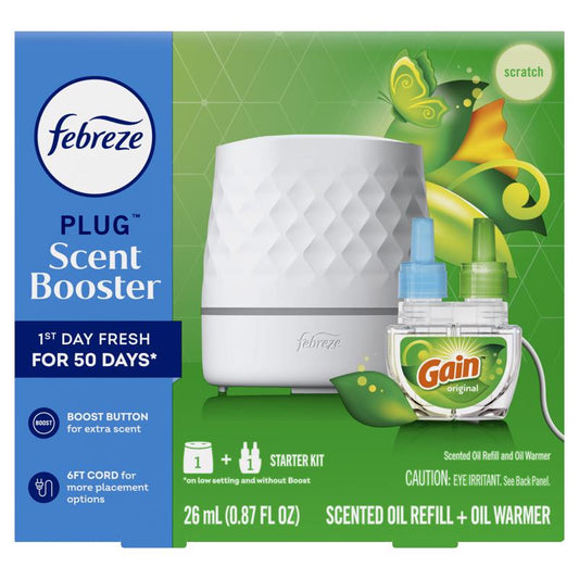 Febreze Plug Scent Booster Gain Original Scent Air Freshener Starter Kit 0.87 oz Solid 1 pk