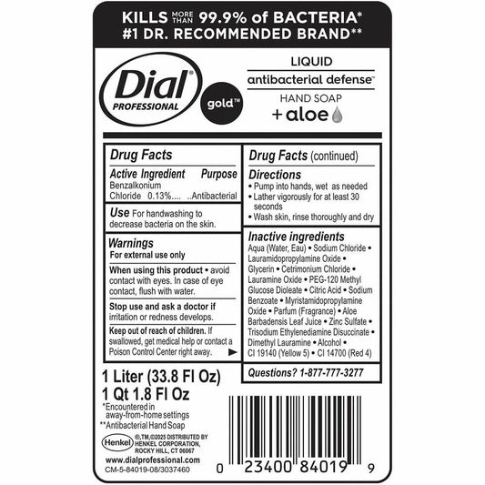 Dial Gold Antibacterial Liquid Hand Soap Refill - 1.06 quart - Kill Germs - Skin, Hand - Orange - 8 / Carton