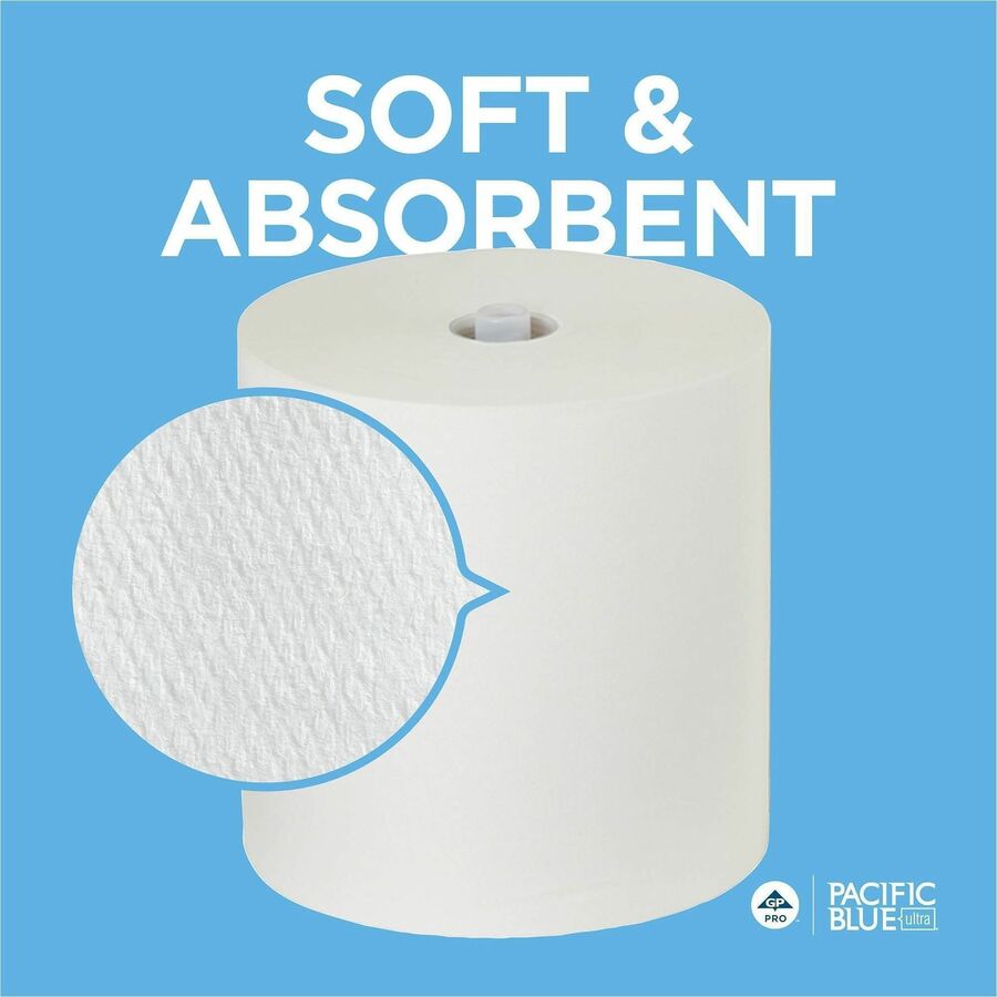Pacific Blue Ultra High-Capacity Recycled Paper Towel Rolls - 7.87" Width x 1150 ft Length - White - Paper - 6 Rolls Per