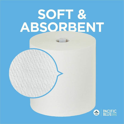 Pacific Blue Ultra High-Capacity Recycled Paper Towel Rolls - 7.87" Width x 1150 ft Length - White - Paper - 6 Rolls Per