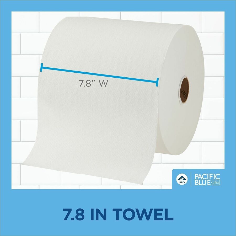 Pacific Blue Ultra High-Capacity Recycled Paper Towel Rolls - 7.87" Width x 1150 ft Length - White - Paper - 6 Rolls Per