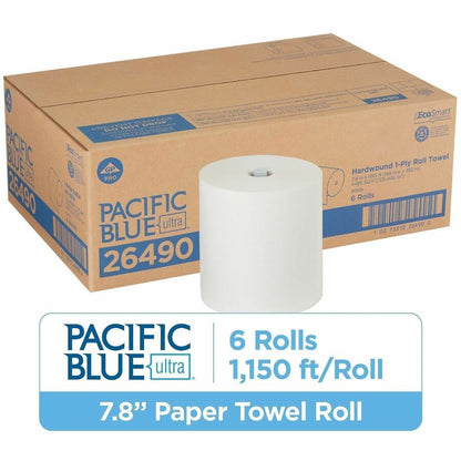 Pacific Blue Ultra High-Capacity Recycled Paper Towel Rolls - 7.87" Width x 1150 ft Length - White - Paper - 6 Rolls Per