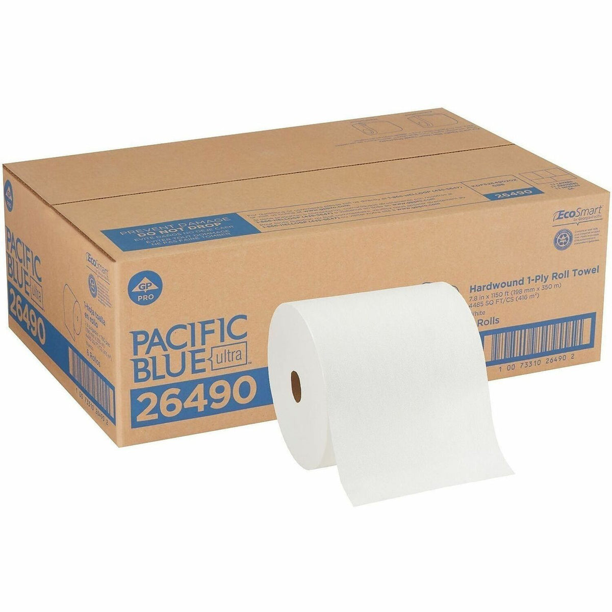Pacific Blue Ultra High-Capacity Recycled Paper Towel Rolls - 7.87" Width x 1150 ft Length - White - Paper - 6 Rolls Per