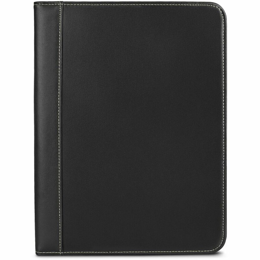 Samsill Letter Pad Folio - 8 1/2" x 11" - Leather - Black - 1 Each