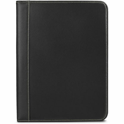 Samsill Letter Pad Folio - 8 1/2" x 11" - Leather - Black - 1 Each