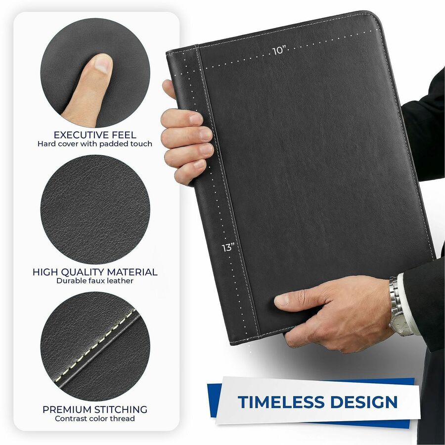 Samsill Letter Pad Folio - 8 1/2" x 11" - Leather - Black - 1 Each