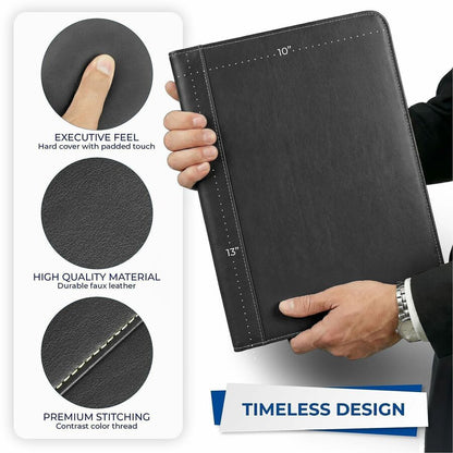 Samsill Letter Pad Folio - 8 1/2" x 11" - Leather - Black - 1 Each