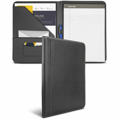 Samsill Letter Pad Folio - 8 1/2" x 11" - Leather - Black - 1 Each