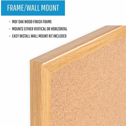 Bi-office Oak Frame Cork Bulletin Board - 48" Board Height x 72" Board Width - Natural Cork Surface - 1 Each