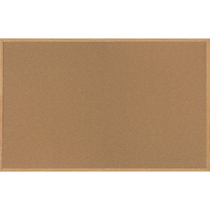 Bi-office Oak Frame Cork Bulletin Board - 48" Board Height x 72" Board Width - Natural Cork Surface - 1 Each