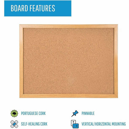 Bi-office Oak Frame Cork Bulletin Board - 48" Board Height x 72" Board Width - Natural Cork Surface - 1 Each