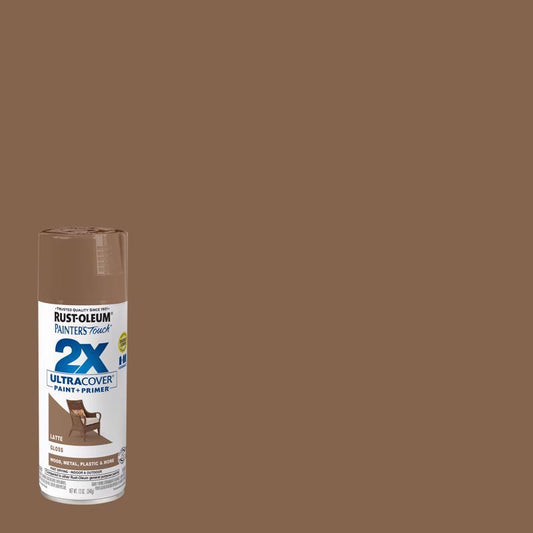 Rust-Oleum Painter's Touch 2X Ultra Cover Gloss Latte Paint+Primer Spray Paint 12 oz