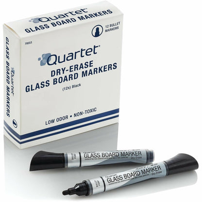 Quartet Premium Dry-Erase Markers for Glass Boards - Erasable - Black Ink - 12 / Box