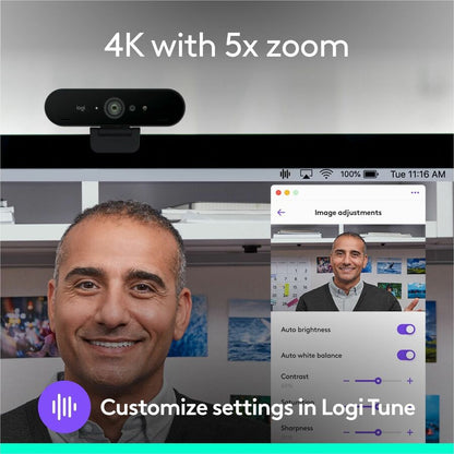 Logitech BRIO Webcam - 90 fps - Black - USB 3.0 - 4096 x 2160 Video - Auto-focus - Clip, Tripod Mount - 5x Digital Zoom 