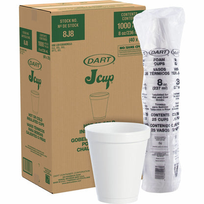 Dart J Cup 8 oz Insulated Foam Cups - 8 fl oz - White - Foam - 40 / Carton