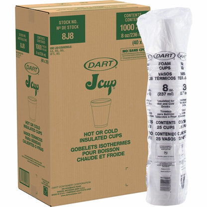Dart J Cup 8 oz Insulated Foam Cups - 8 fl oz - White - Foam - 40 / Carton
