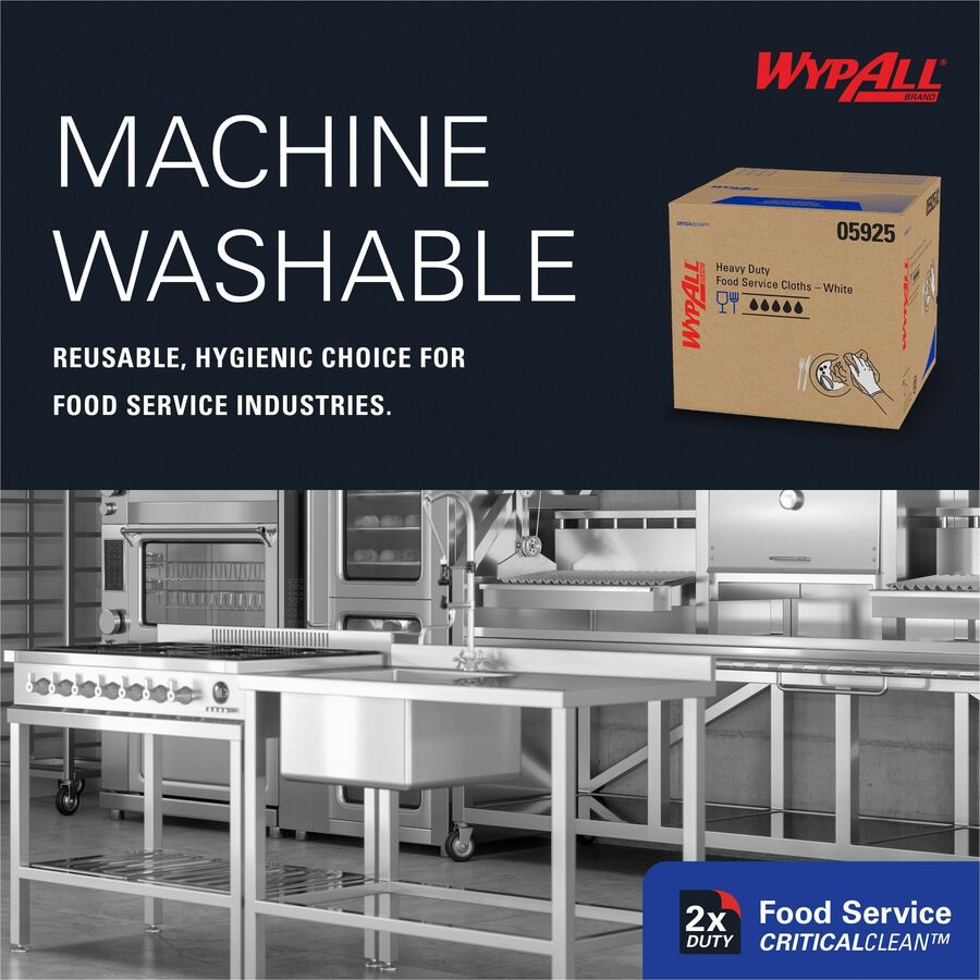 Wypall CriticalClean Heavy Duty Foodservice Cloths - Quarter-fold - 12.50" Width x 23.50" Length - White - Hydroknit - 1