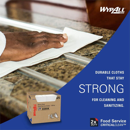 Wypall CriticalClean Heavy Duty Foodservice Cloths - Quarter-fold - 12.50" Width x 23.50" Length - White - Hydroknit - 1
