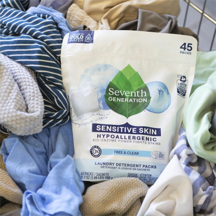 Seventh Generation Laundry Detergent - For Laundry - Free & Clear Scent - Recommended For: Stain Remover - 45 / Pack