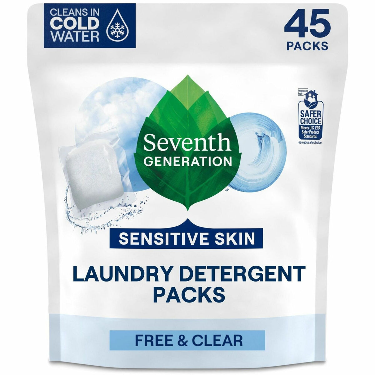 Seventh Generation Laundry Detergent - For Laundry - Free & Clear Scent - Recommended For: Stain Remover - 45 / Pack