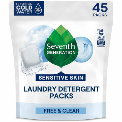 Seventh Generation Laundry Detergent - For Laundry - Free & Clear Scent - Recommended For: Stain Remover - 45 / Pack