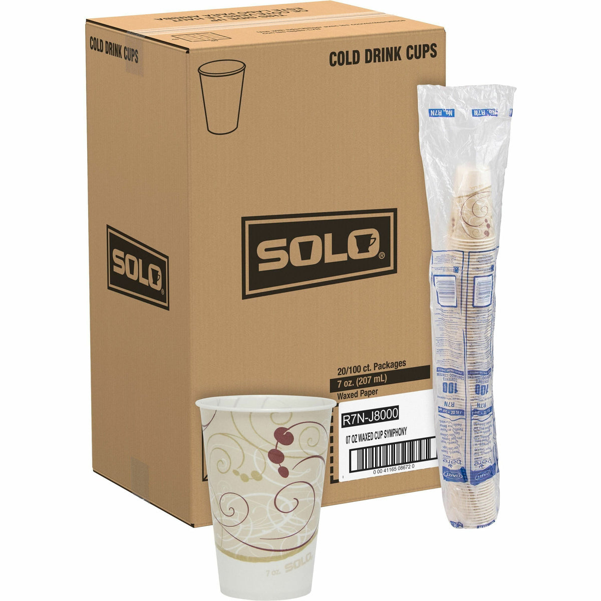 Solo 7 oz Waxed Paper Cold Cups - Symphony - 7 fl oz - Beige - Paper - Milk Shake, Smoothie - 100/Pack - 20 / Carton