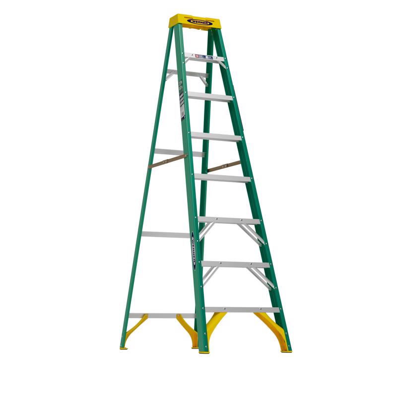 Werner 8 ft. H Fiberglass Step Ladder Type II 225 lb. cap.