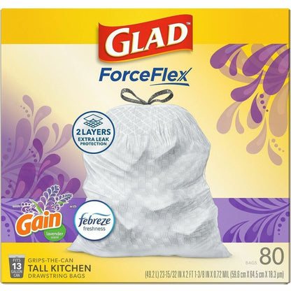 Glad ForceFlex Tall Kitchen Drawstring Trash Bags - Gain Lavender with Febreze Freshness - 13 gal Capacity - 1 Box