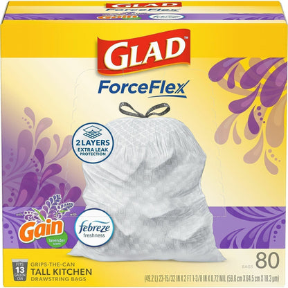Glad ForceFlex Tall Kitchen Drawstring Trash Bags - Gain Lavender with Febreze Freshness - 13 gal Capacity - 1 Box