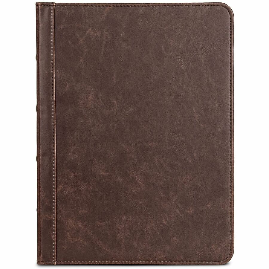 Samsill Letter Pad Folio - 8 1/2" x 11" - Faux Leather, Vinyl - Dark Brown - Pen Loop, Zipper Closure, Notepad, Hard Wea