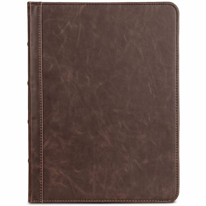 Samsill Letter Pad Folio - 8 1/2" x 11" - Faux Leather, Vinyl - Dark Brown - Pen Loop, Zipper Closure, Notepad, Hard Wea