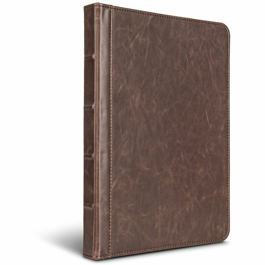 Samsill Letter Pad Folio - 8 1/2" x 11" - Faux Leather, Vinyl - Dark Brown - Pen Loop, Zipper Closure, Notepad, Hard Wea